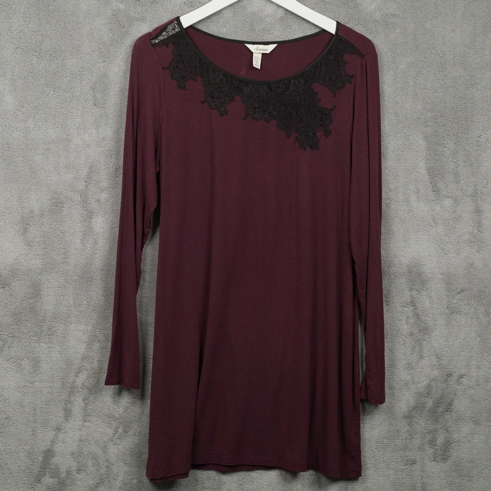 SOMA Cool Nights Lace Neckline Long Sleeve Knit Top‎ Dark Romantic Burgundy Sz M